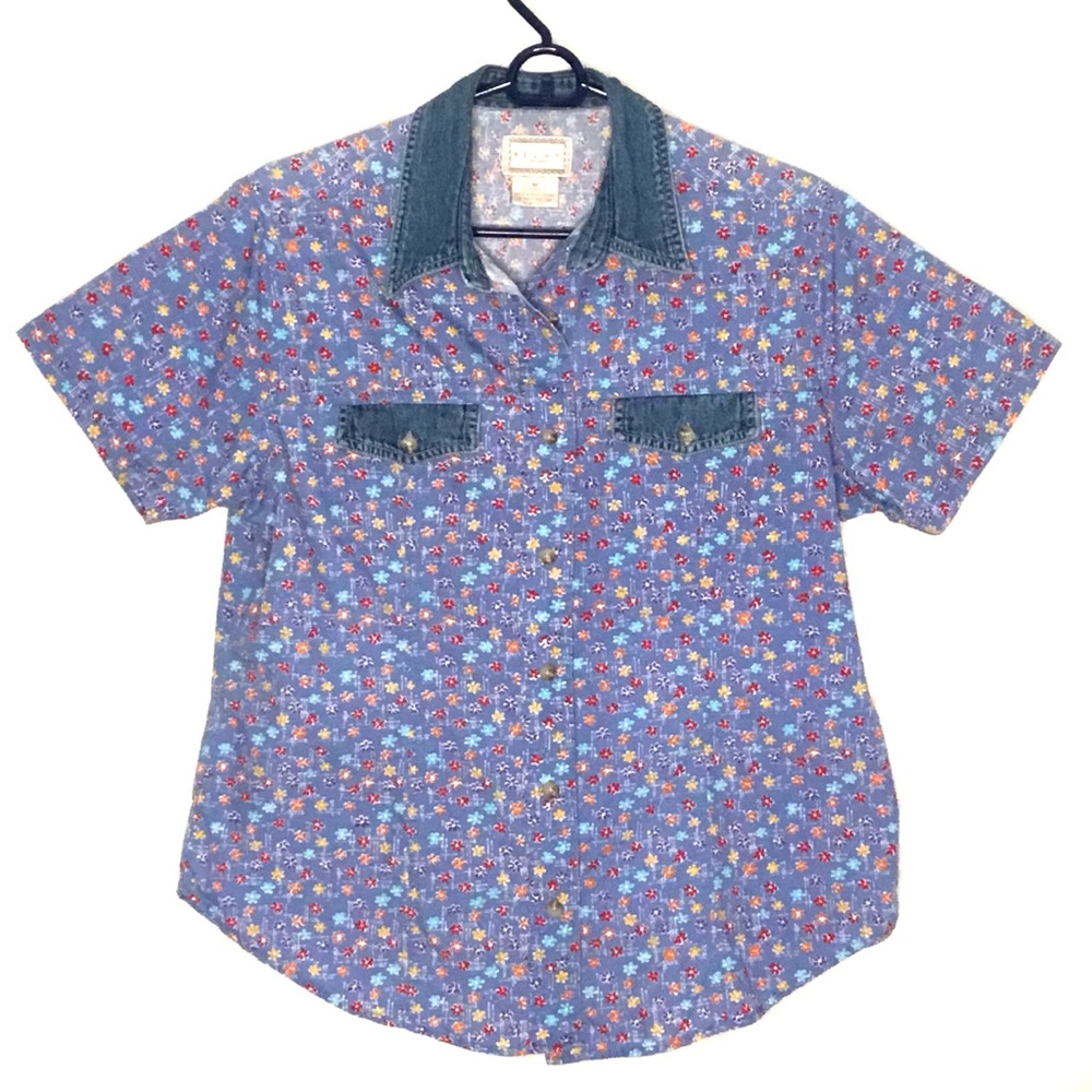 💎TheRelayCompany Blue Floral Button Front Blouse M